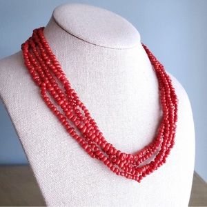 Vtg Native American Navajo M.G. Sterling 925 Red Coral 5 Strand Necklace 19.50"L